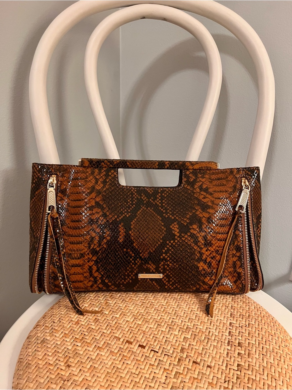 Rebecca Minkoff Brown Snake-Print Clutch - Picture 2 of 10